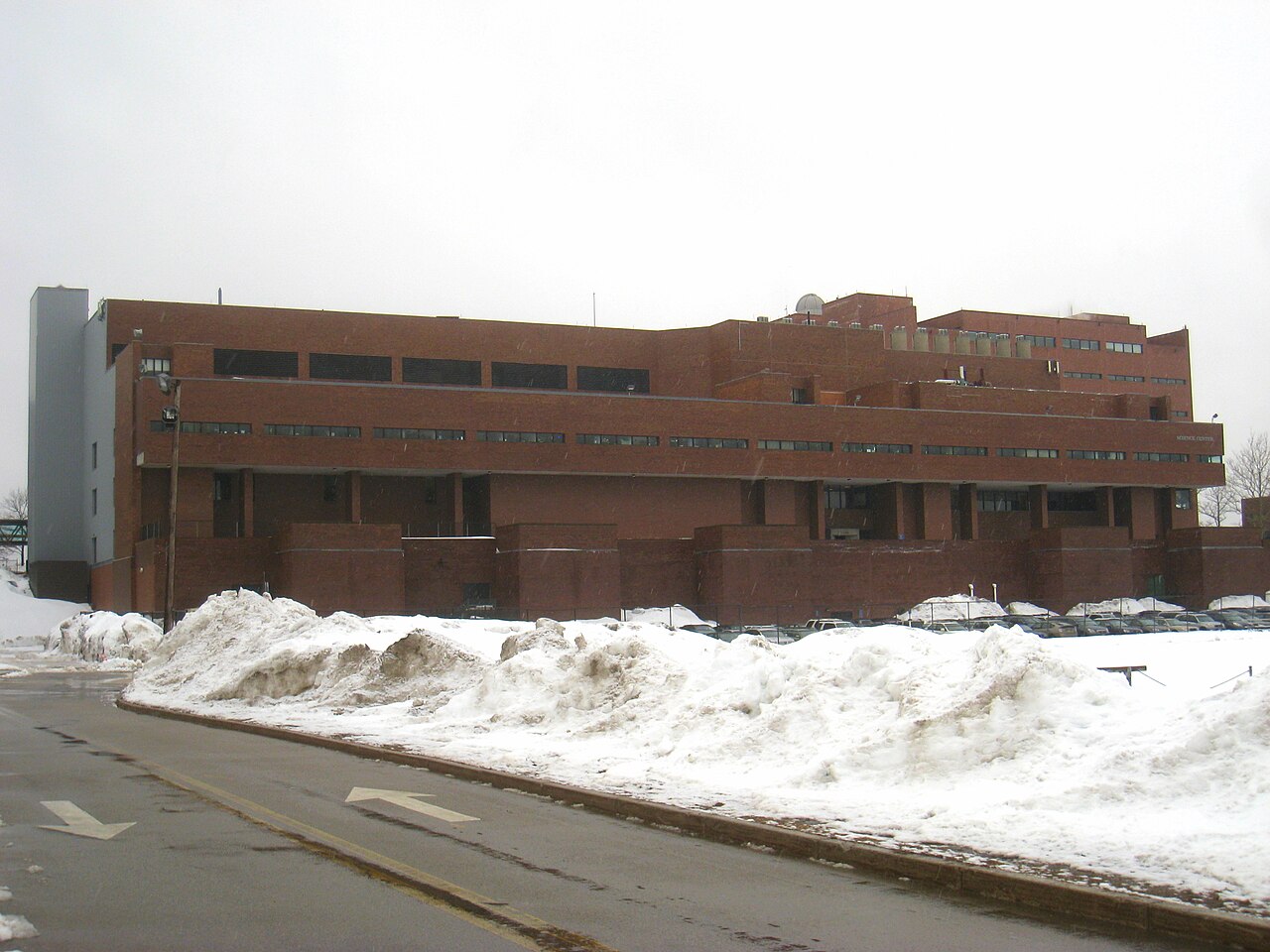 The former UMass Boston Science Center above the campus substructure, photographed in winter in 2011